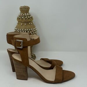 Nine West Brown Suede Wooden Heel Sandals